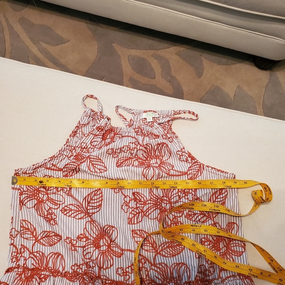 Halter style drawstring top.  Gray/white striped with all-over embroidery - Picture 8 of 8